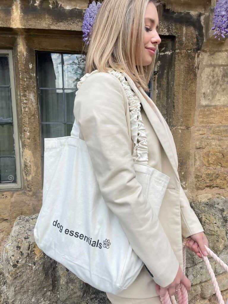 "dog essentials" luxury canvas tote neutral